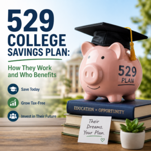 Illustration of a 529 college savings plan helping families invest for future education costs