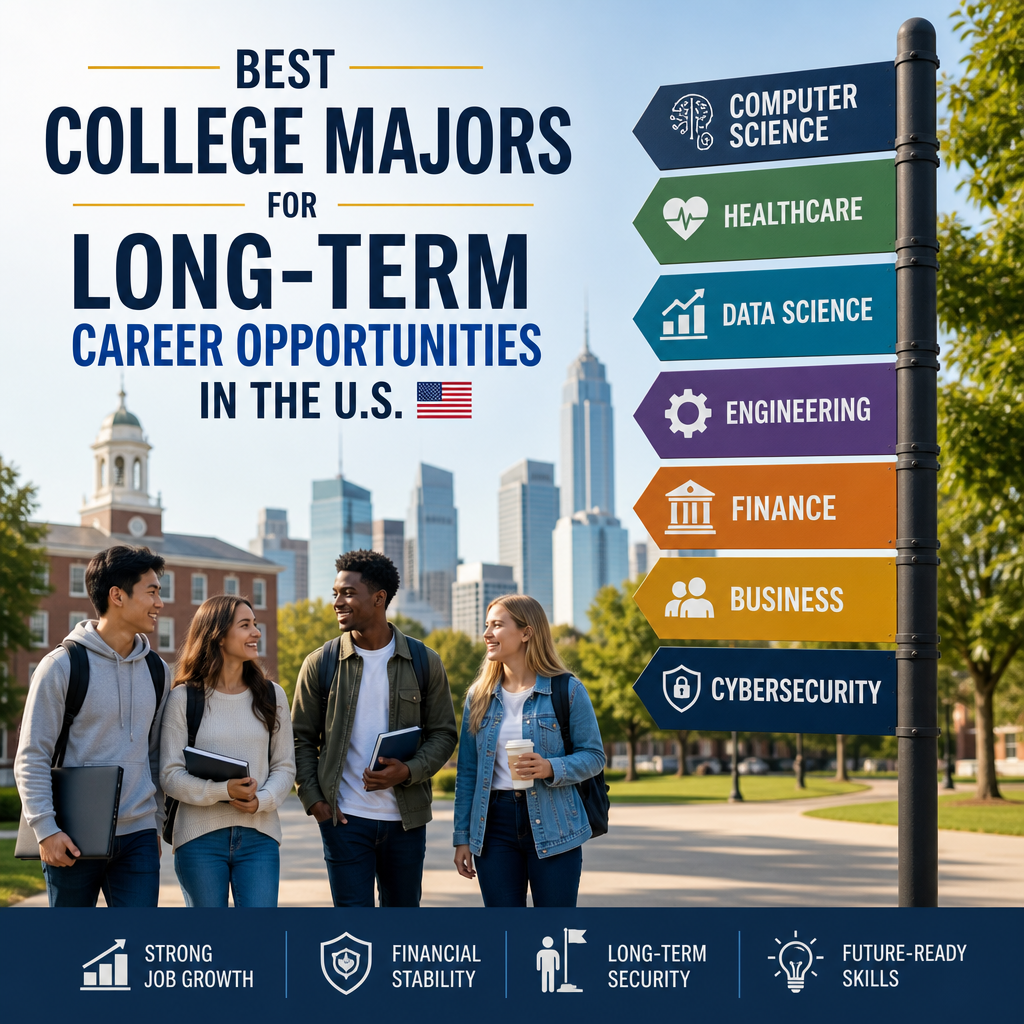 Icons for college majors, highlighting computer science, healthcare, data science, engineering, finance, business, and cybers