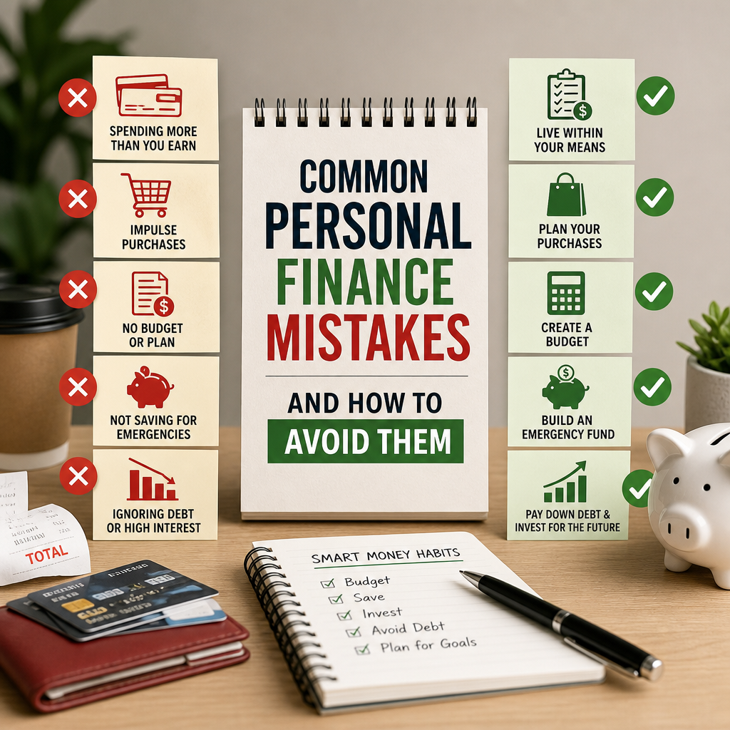 Infographic on common personal finance mistakes and tips to avoid them for better money management