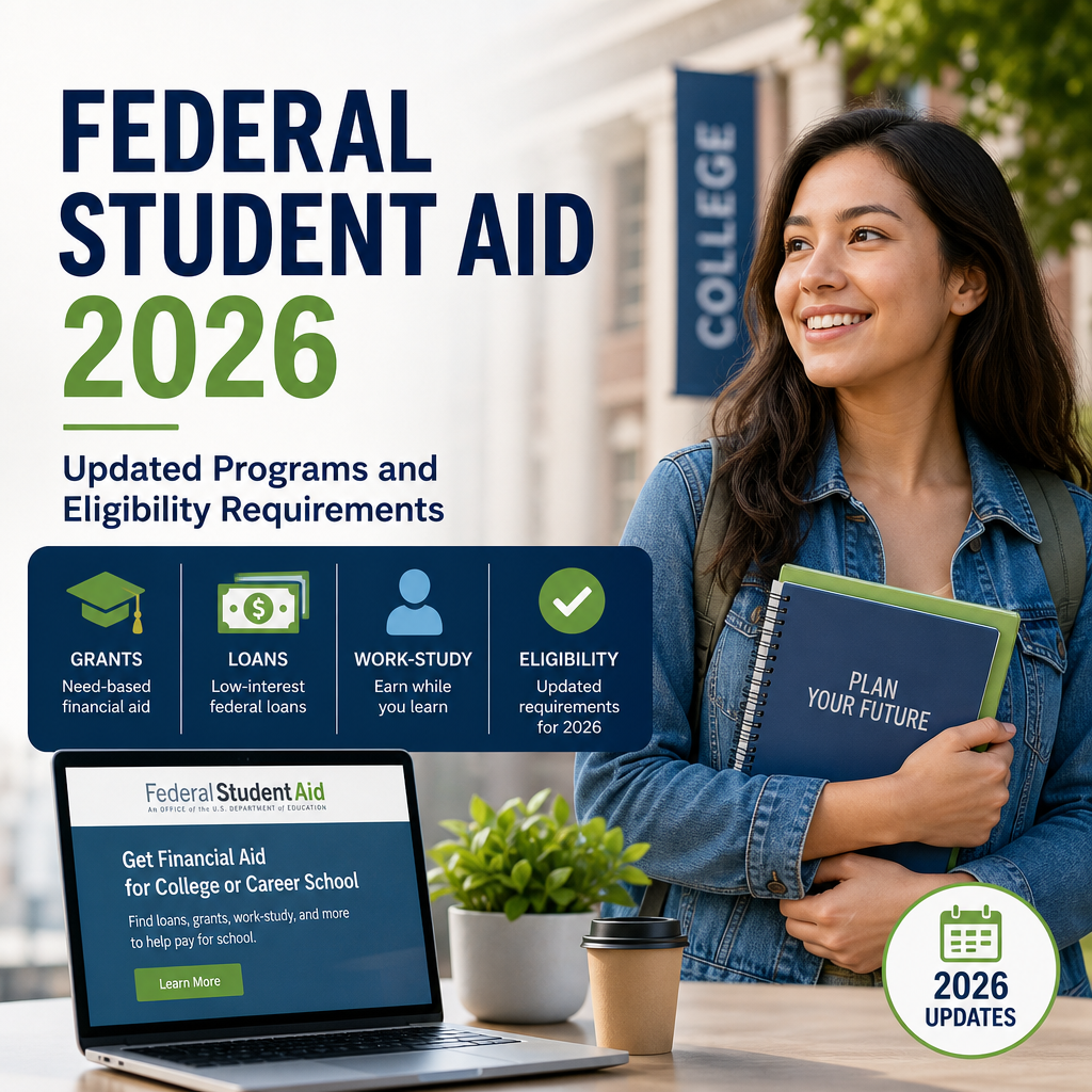 Student completing FAFSA for federal student aid programs and college financial aid eligibility in 2026