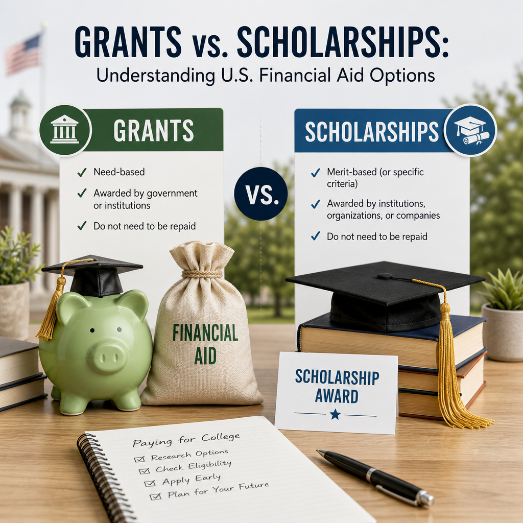 Infographic comparing grants and scholarships for U.S. college financial aid