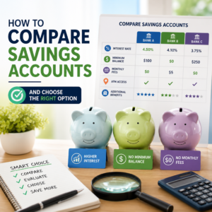 Comparison chart of savings accounts showing interest rates, fees, and benefits for decision-making