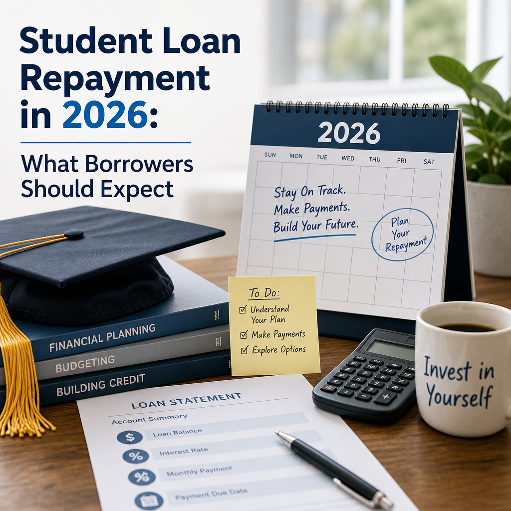 Student loan repayment tips with a calendar, calculator, and budget planner for 2026 planning