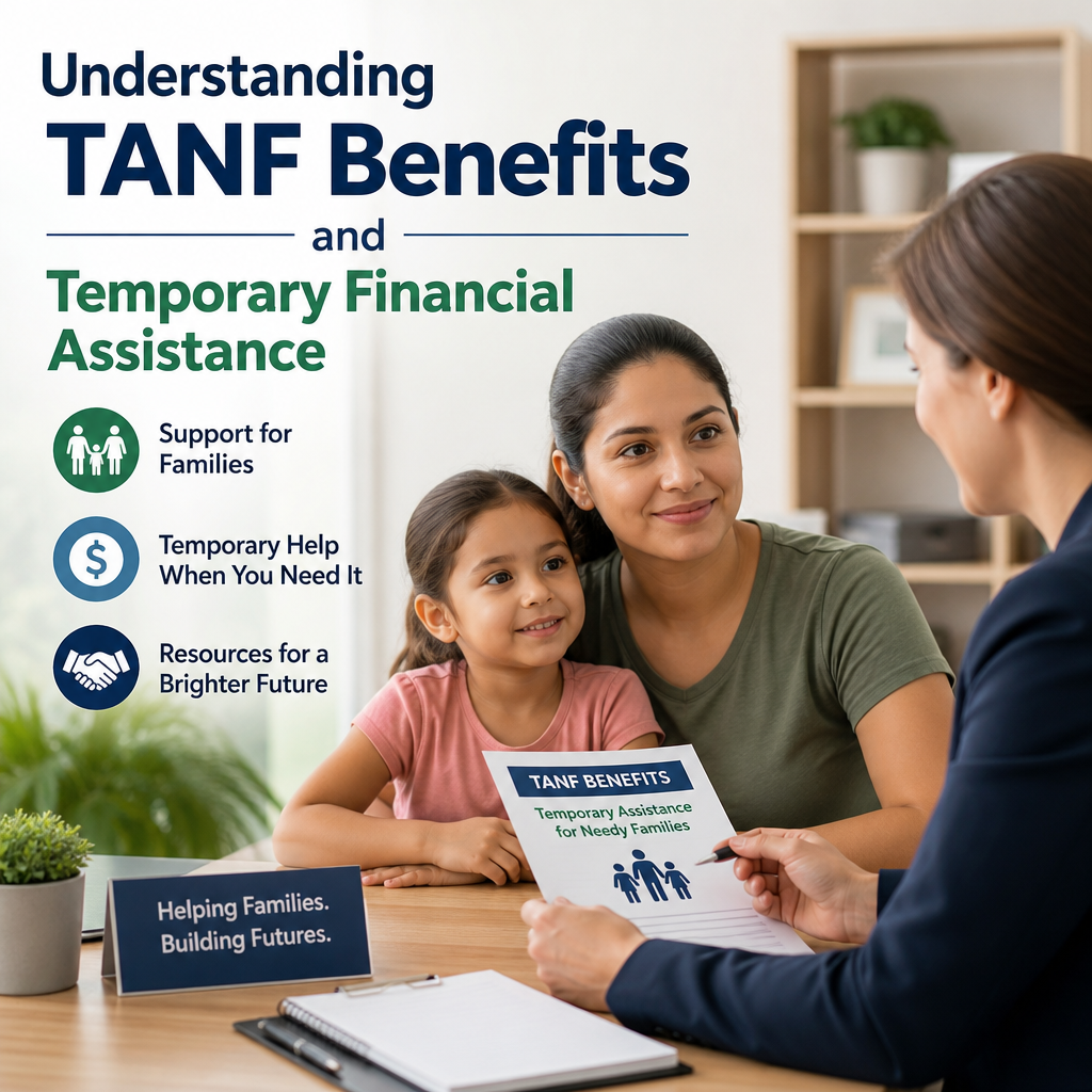 Mother and daughter reviewing information about TANF benefits and temporary financial assistance